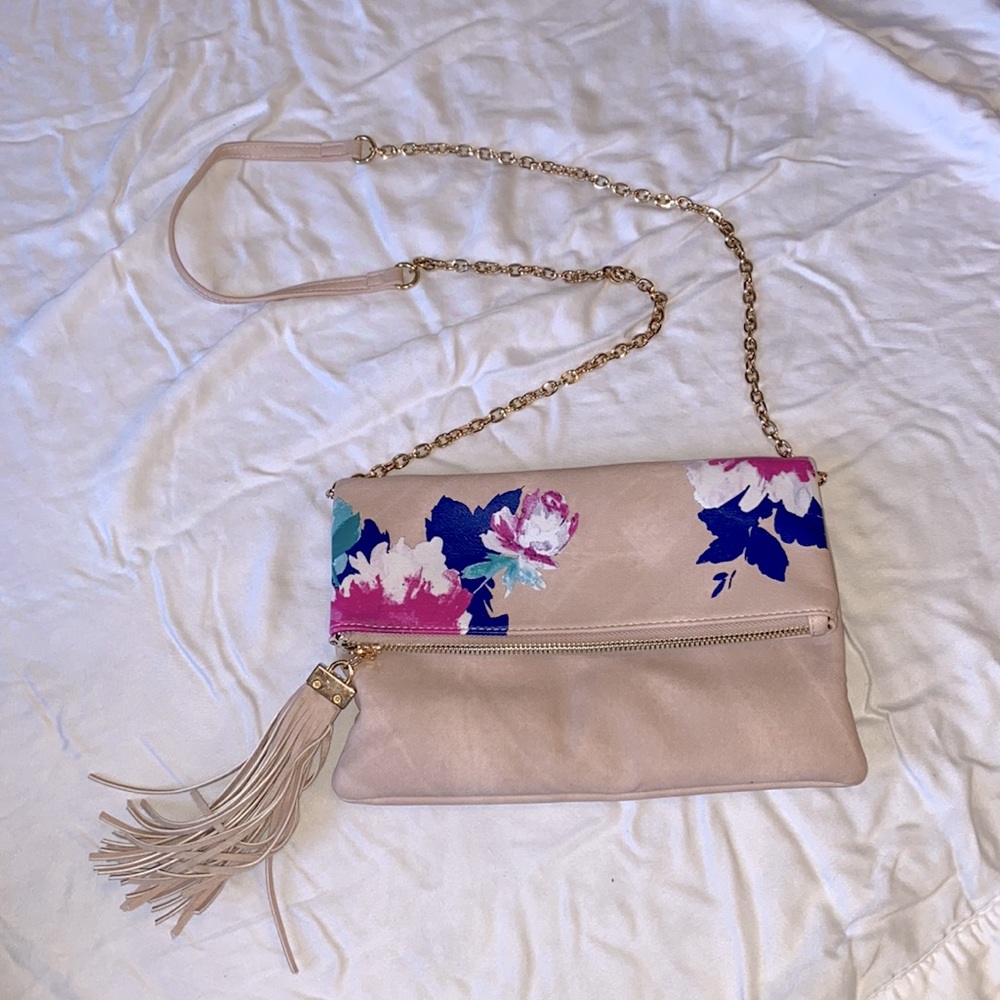 Madison West blush floral purse with tassel